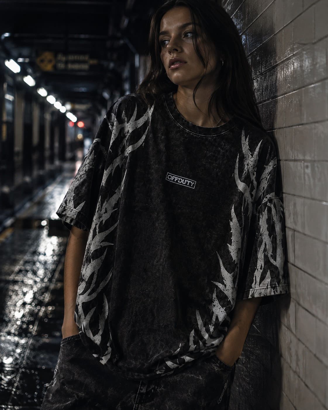 Sweet Violence Tee lifestyle editorial — OFFDUTY oversized graphic tee Pakistan